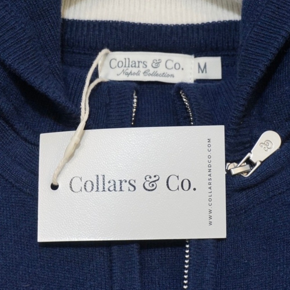 COLLARS & CO Napoli Signature Hooded Wool Cashmere Sweater Mens M Navy Removable - Picture 4 of 13